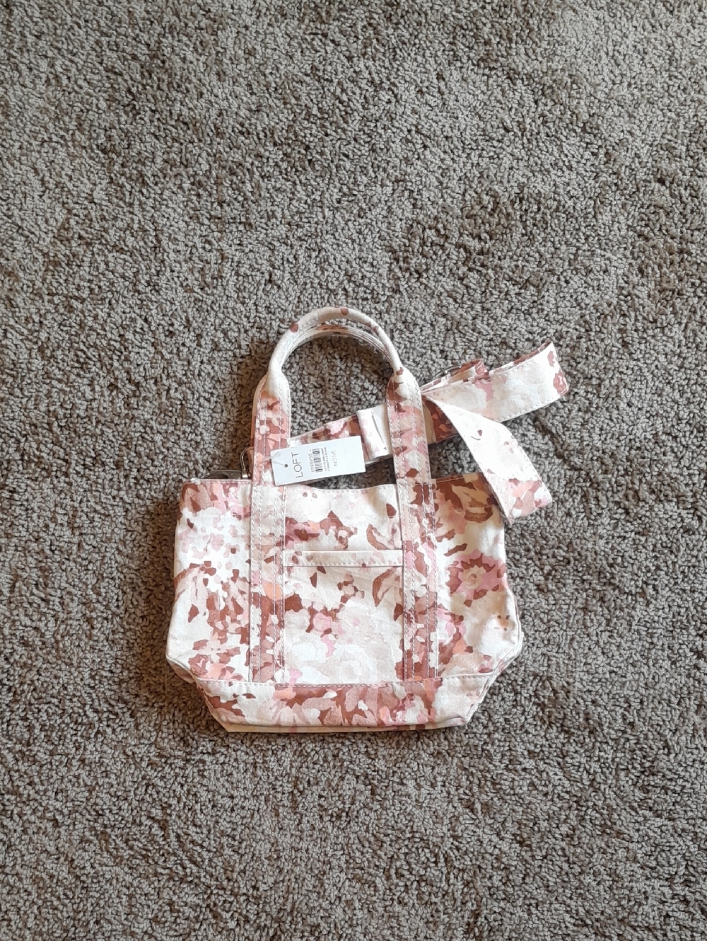 LOFT Pink Floral Canvas Mini Tote